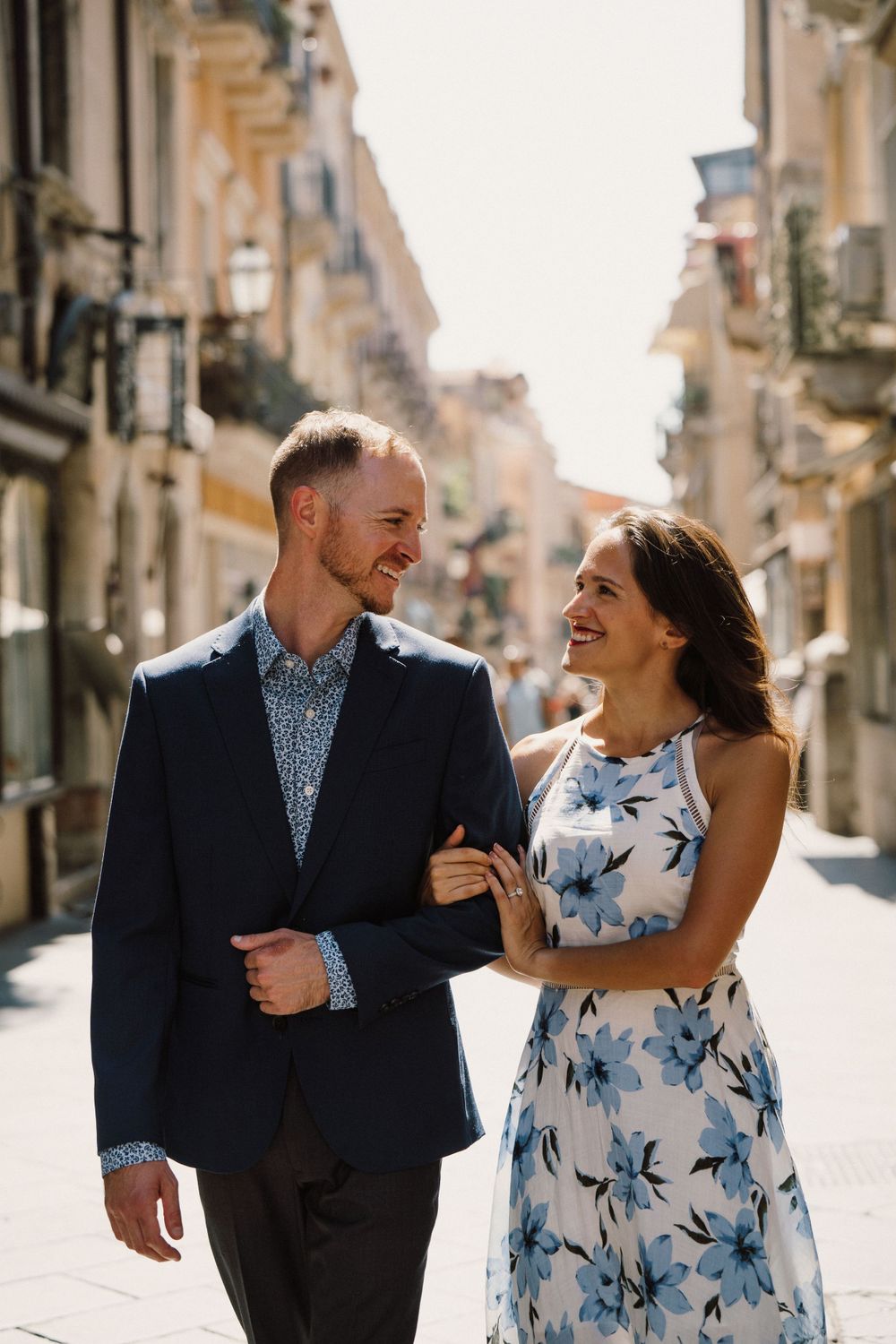 Romantic engagement session in the streets of Taormina, Sicily