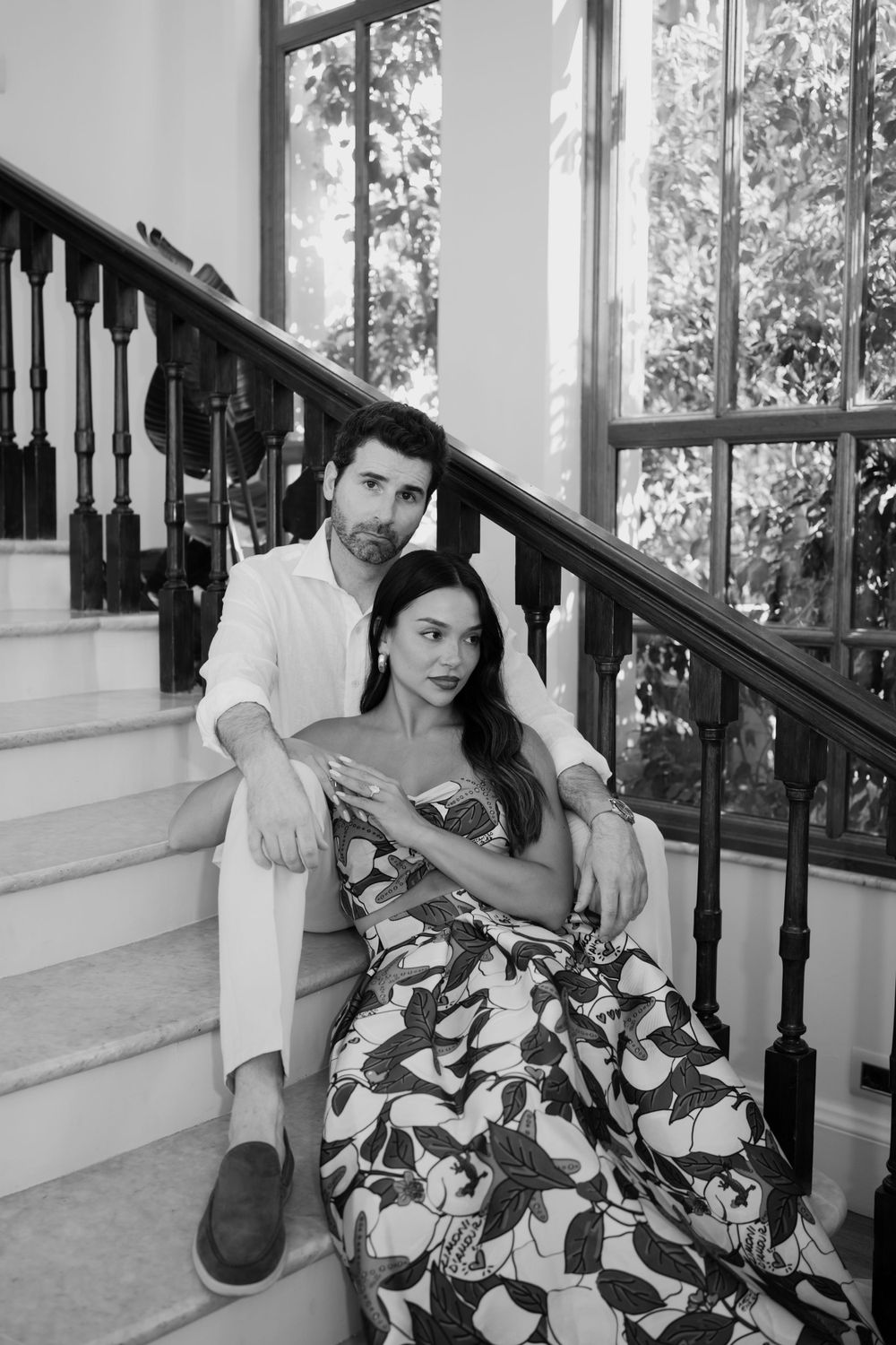 Stylish couple celebrating their engagement at Grand Hotel Timeo in Taormina, Sicily