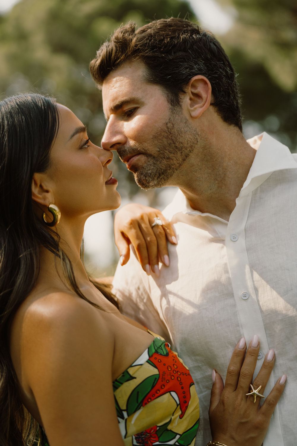 A close up of an engaged couple in Taormina