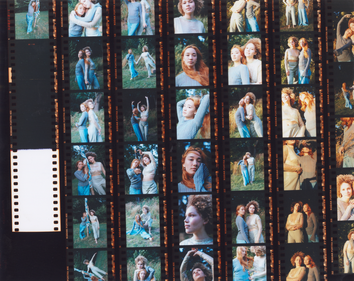 Film contact sheet showing multiple portrait and landscape oriented photographs in sequence.