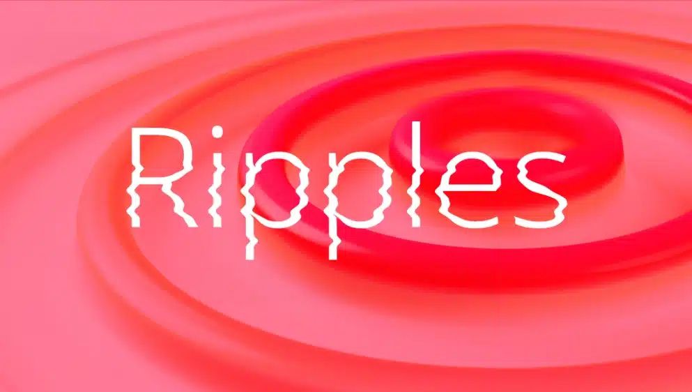 Pink rippling water waves with the word Ripples written in white text at the center.
