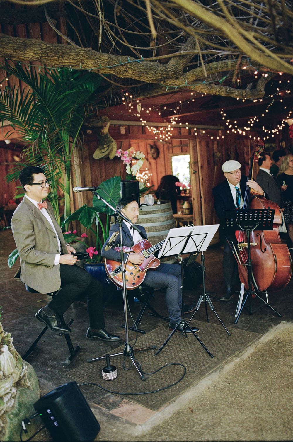 A band plays before a wedding reception at The Holly Place in Carmel, CA