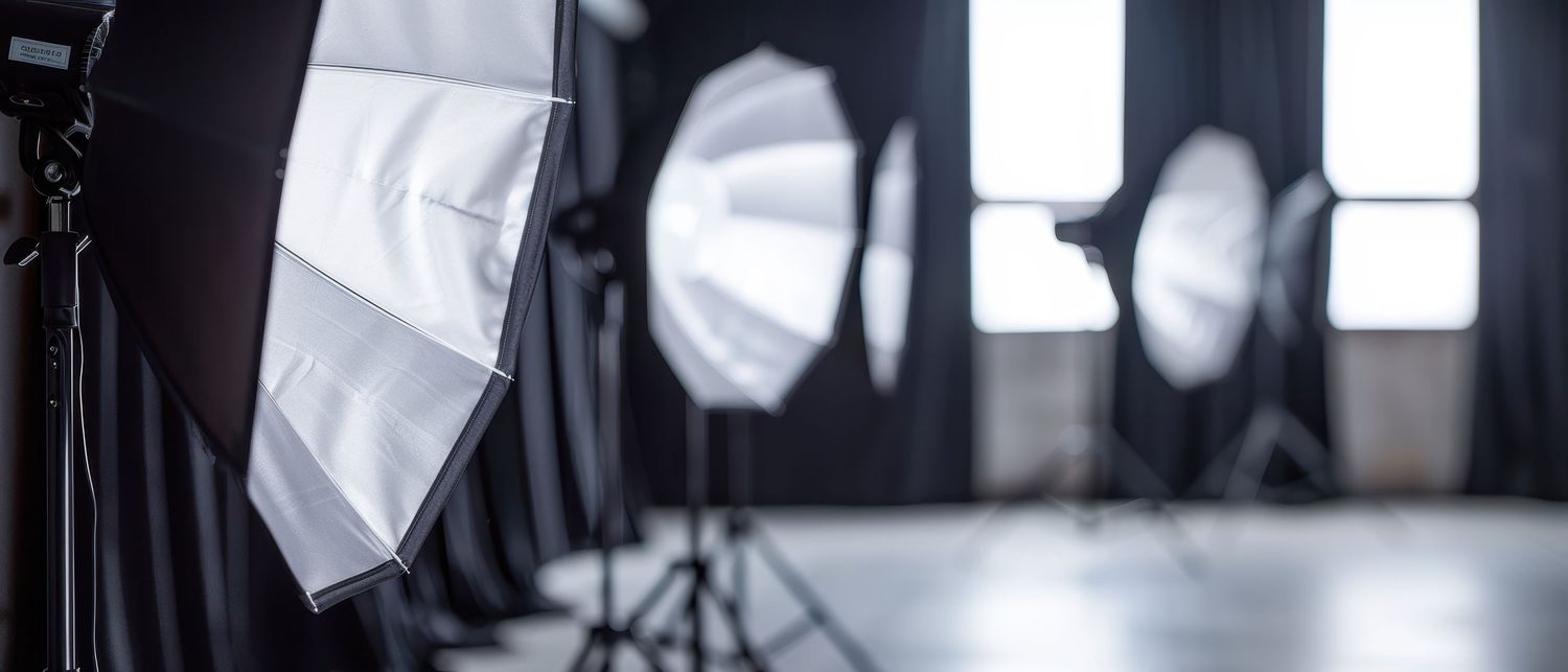 Professional photography studio lighting setup captured for Raymond C. Hansell Photography branding.
