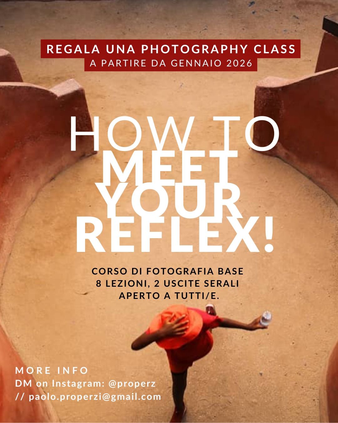 Photography class advertisement banner showing a series of artistic dance poses in warm sepia tones.