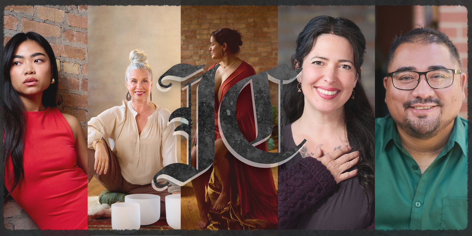 Jose C Photography logo with group portrait of smiling models in black and white outfits.