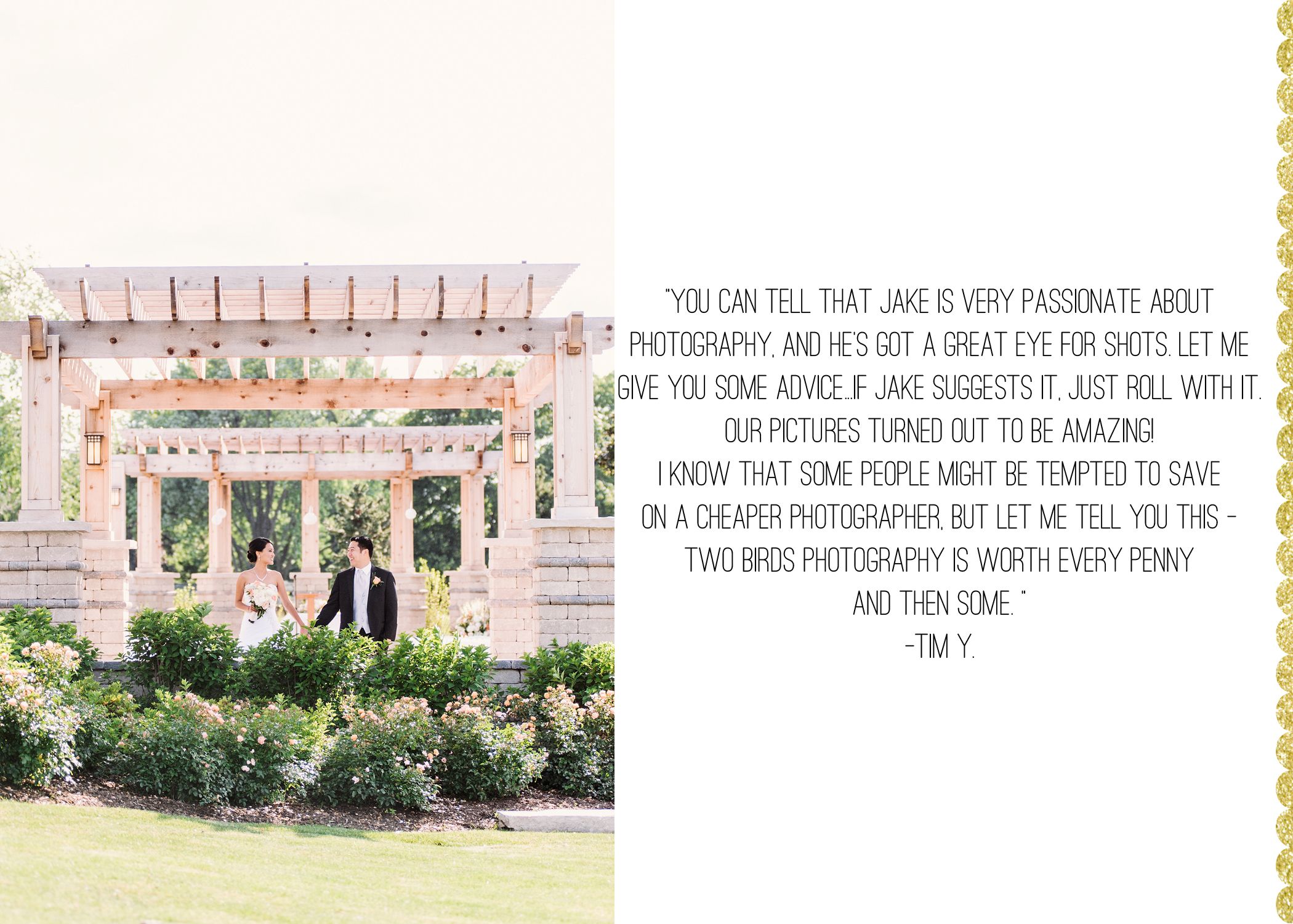 Wedding photography review talking about how Jake has a warm presence.