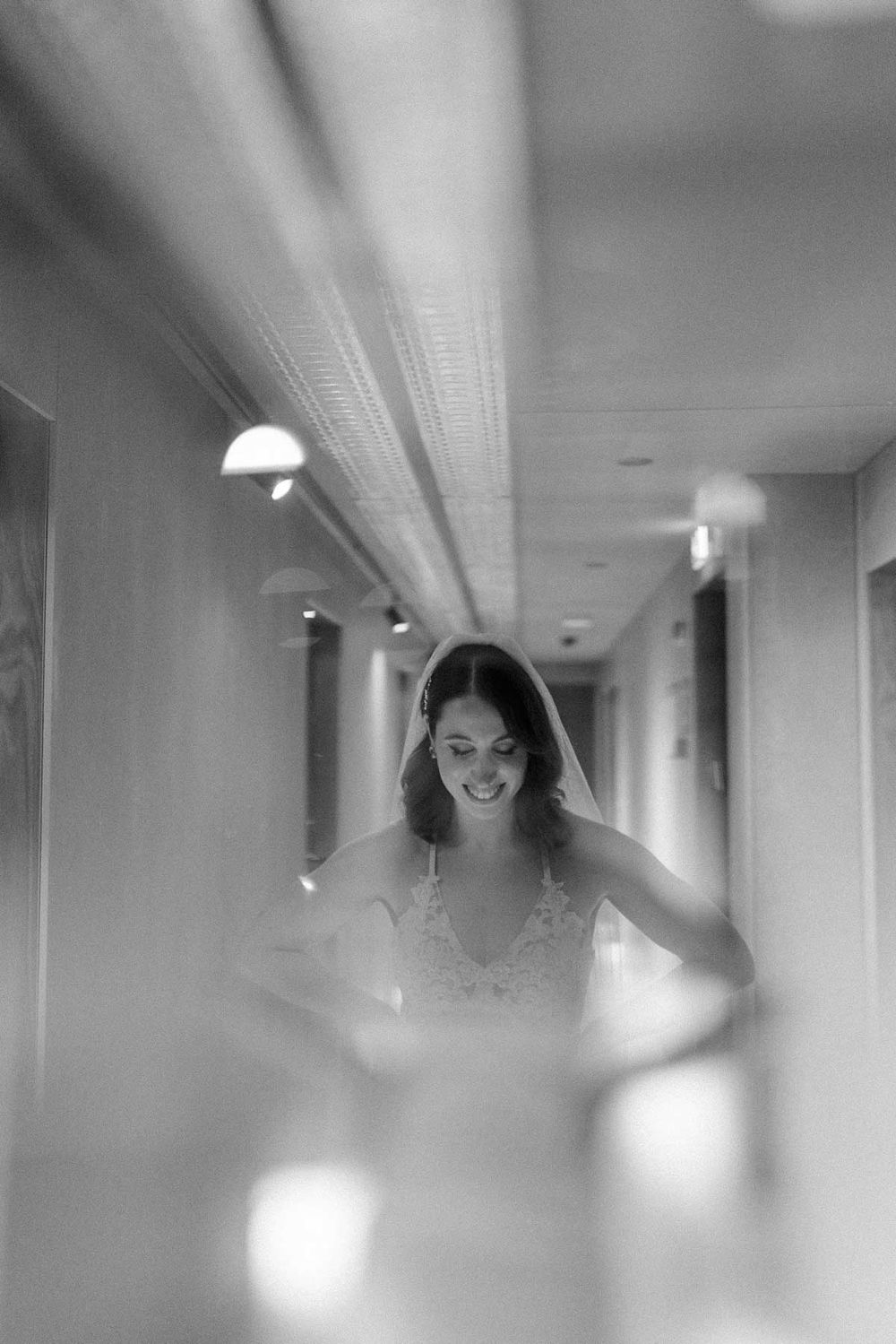 bride walking hotel corridor porto
