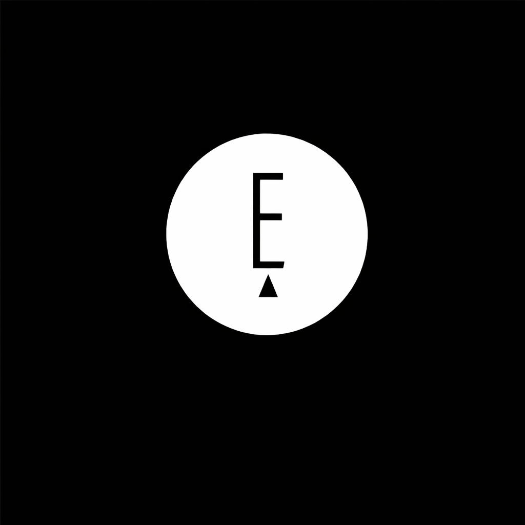 Minimalist black logo with circular elements arranged horizontally with text elements.