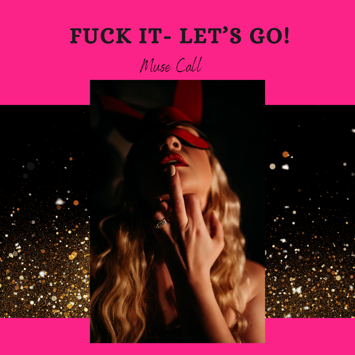 Pink background with sparkly gold glitter effects.