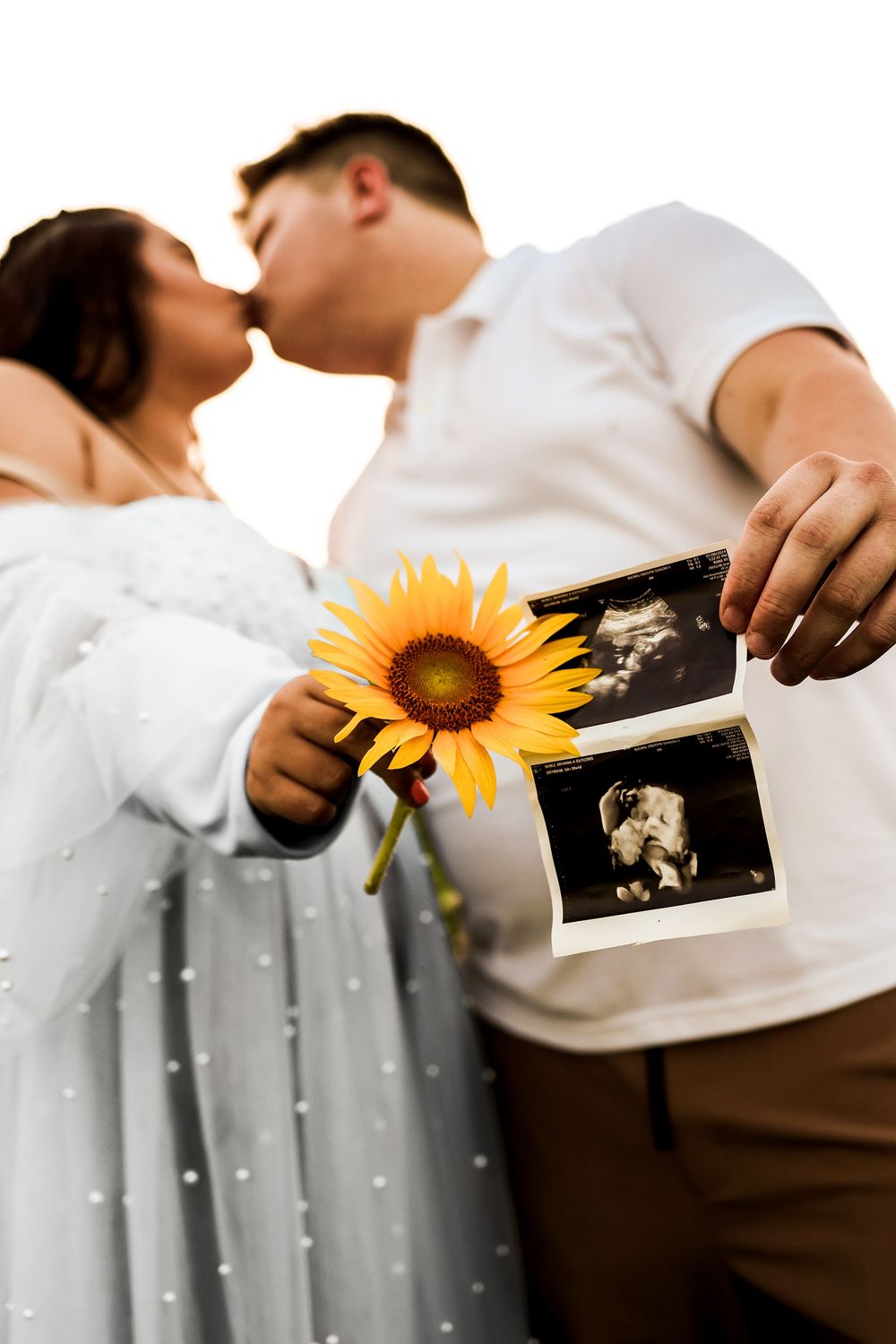 A series of ultrasound photos arranged in sequence with a sunflower completing the progression.