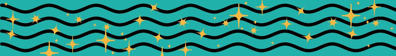 Decorative teal and black wavy line pattern border design.