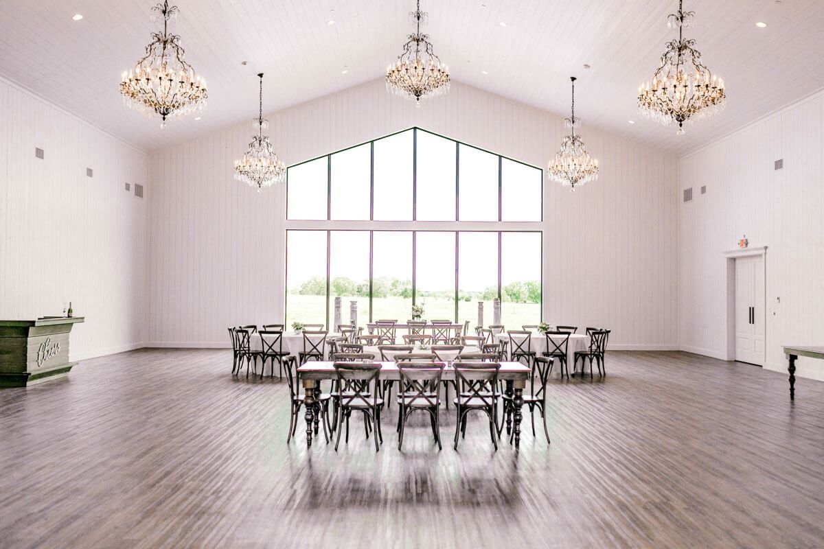 Reception setup at Chandelier Farms, a Dallas wedding venue