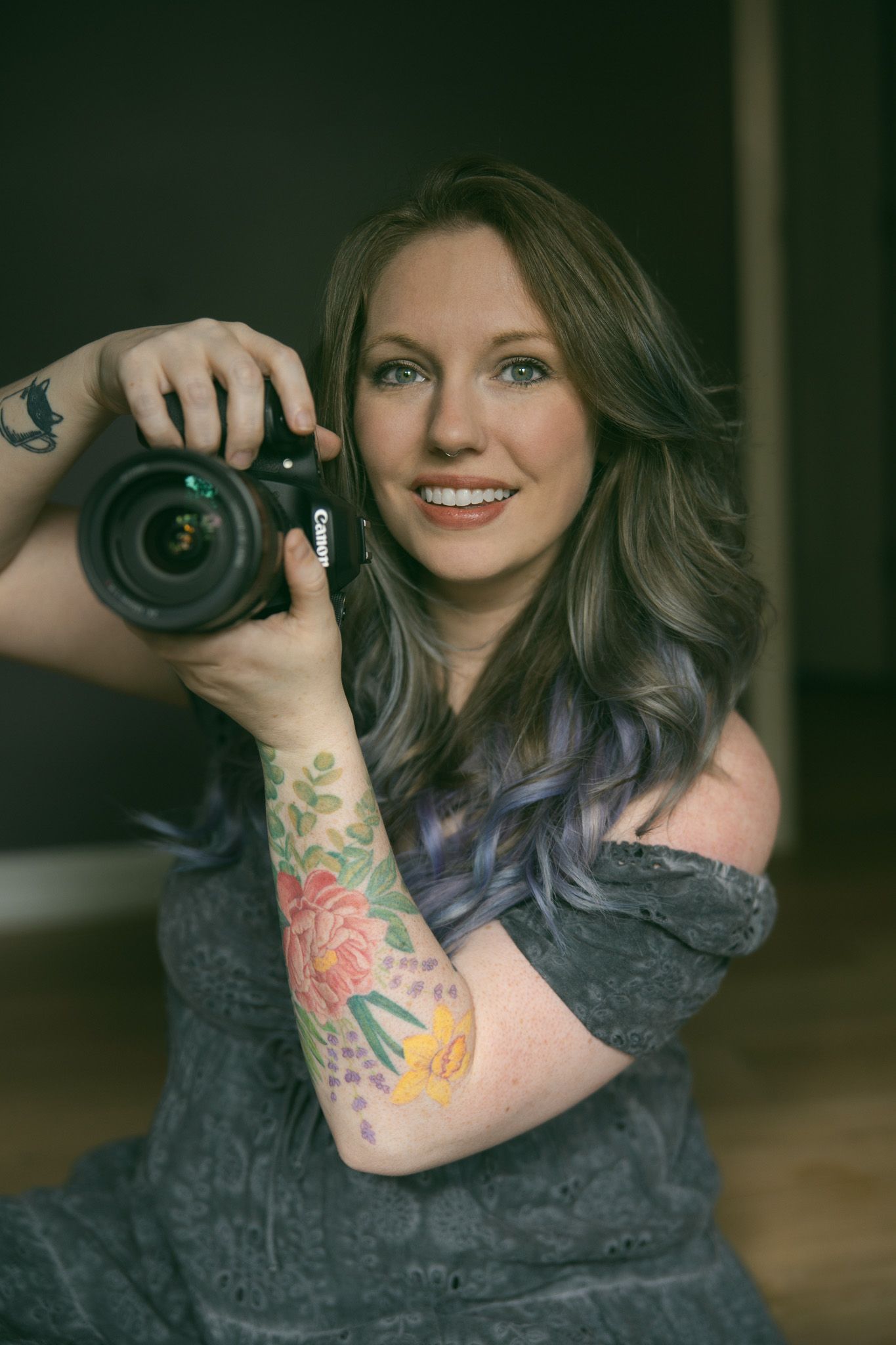 photographer headshot alternative purple hair tattoos asheville nc