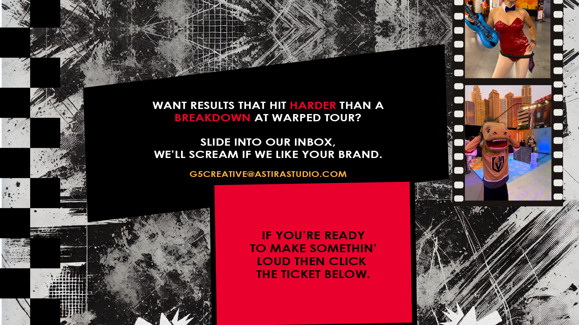 A repeating pattern of red hand gestures showing different rock and roll signs against a white background.