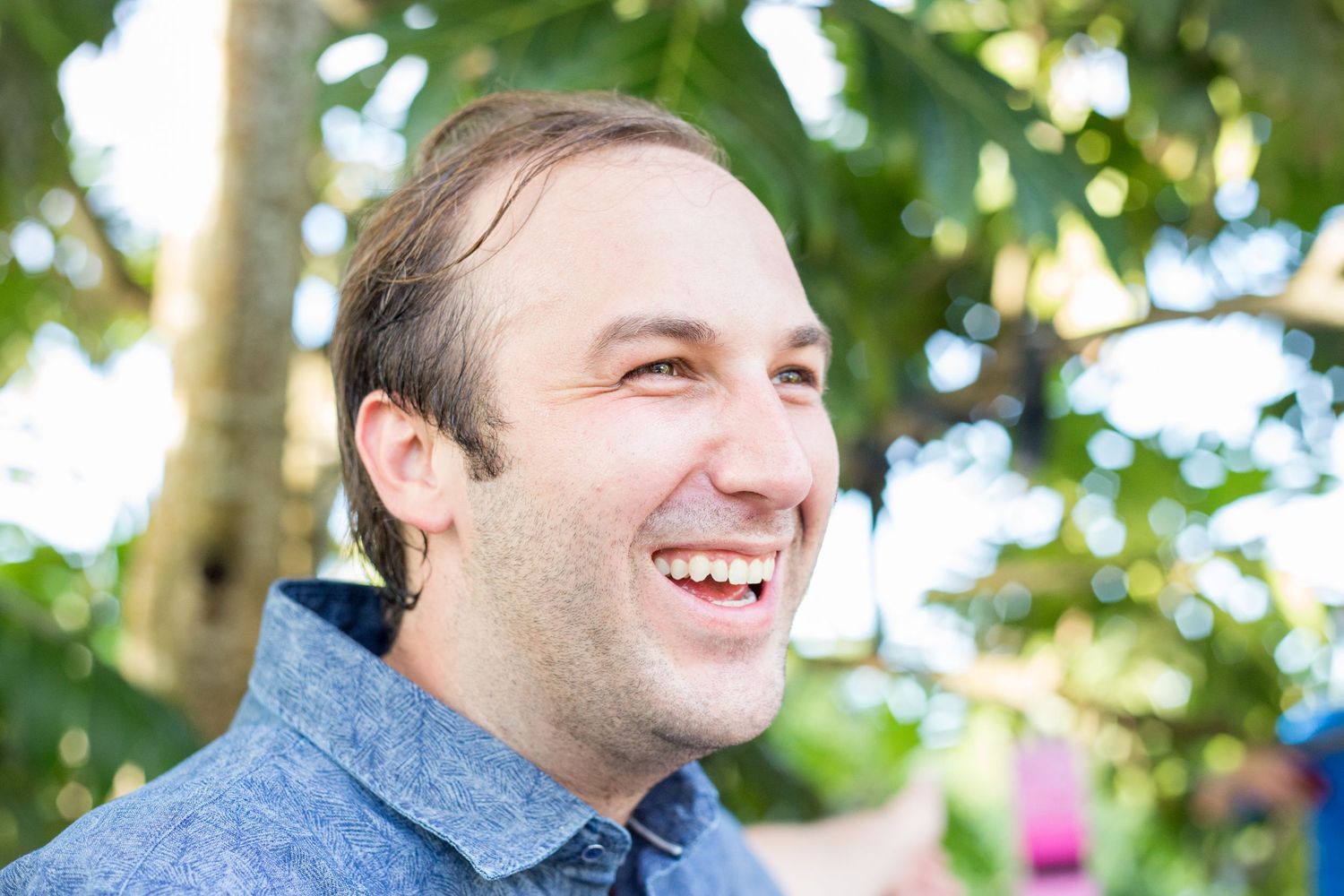 Man laughing. Kids birthday party in Guaynabo, Puerto Rico.