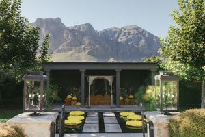 Johannesdal 1207 wedding venue in Banhoek Valley with mountain views and vineyards Haldi Mehndi