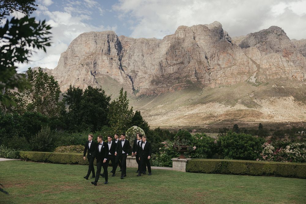 Bridal party group photo at Johannesdal 1207 Cape Winelands wedding