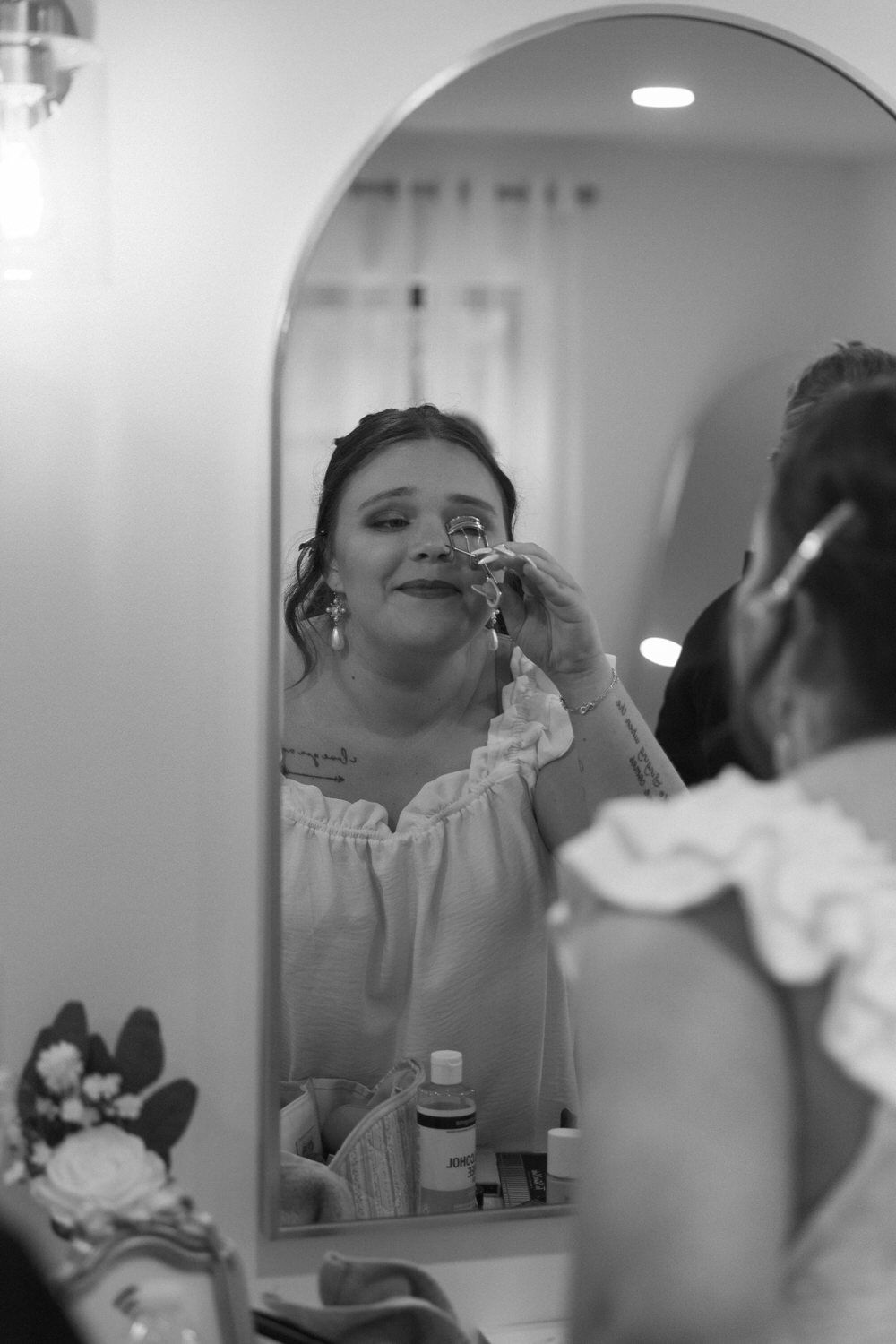 Bride getting herself ready for her intimate micro wedding in North Georgia