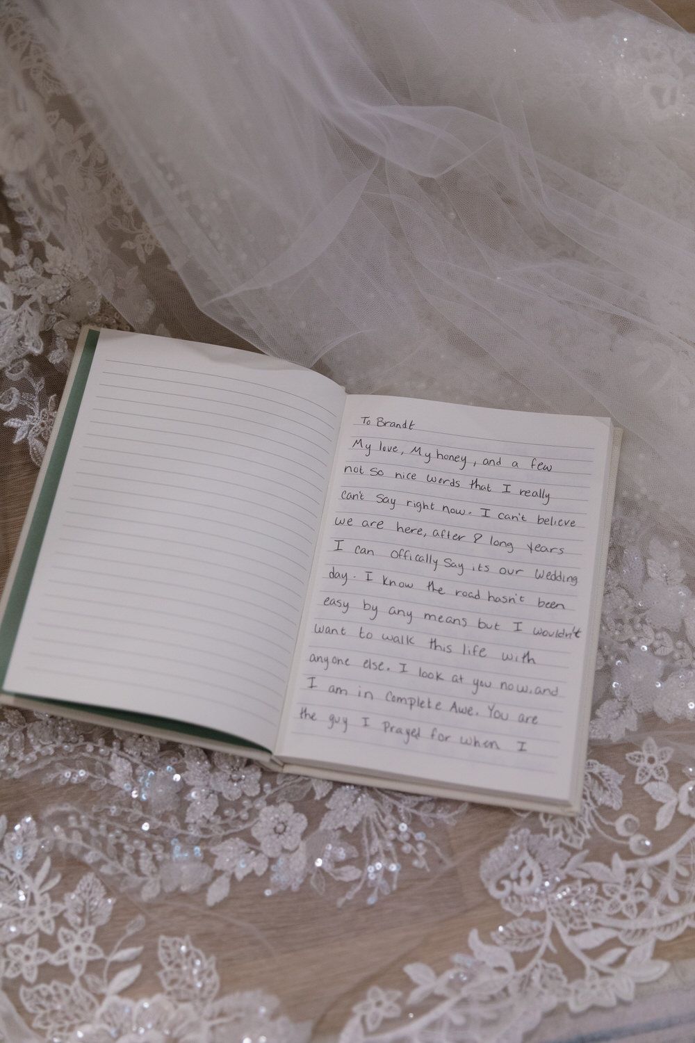 Detail photo of brides vows in her vow book