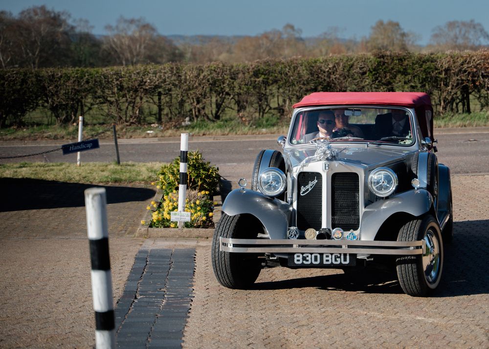 Vintage Citroën car decorated for a wedding ceremony arrival.