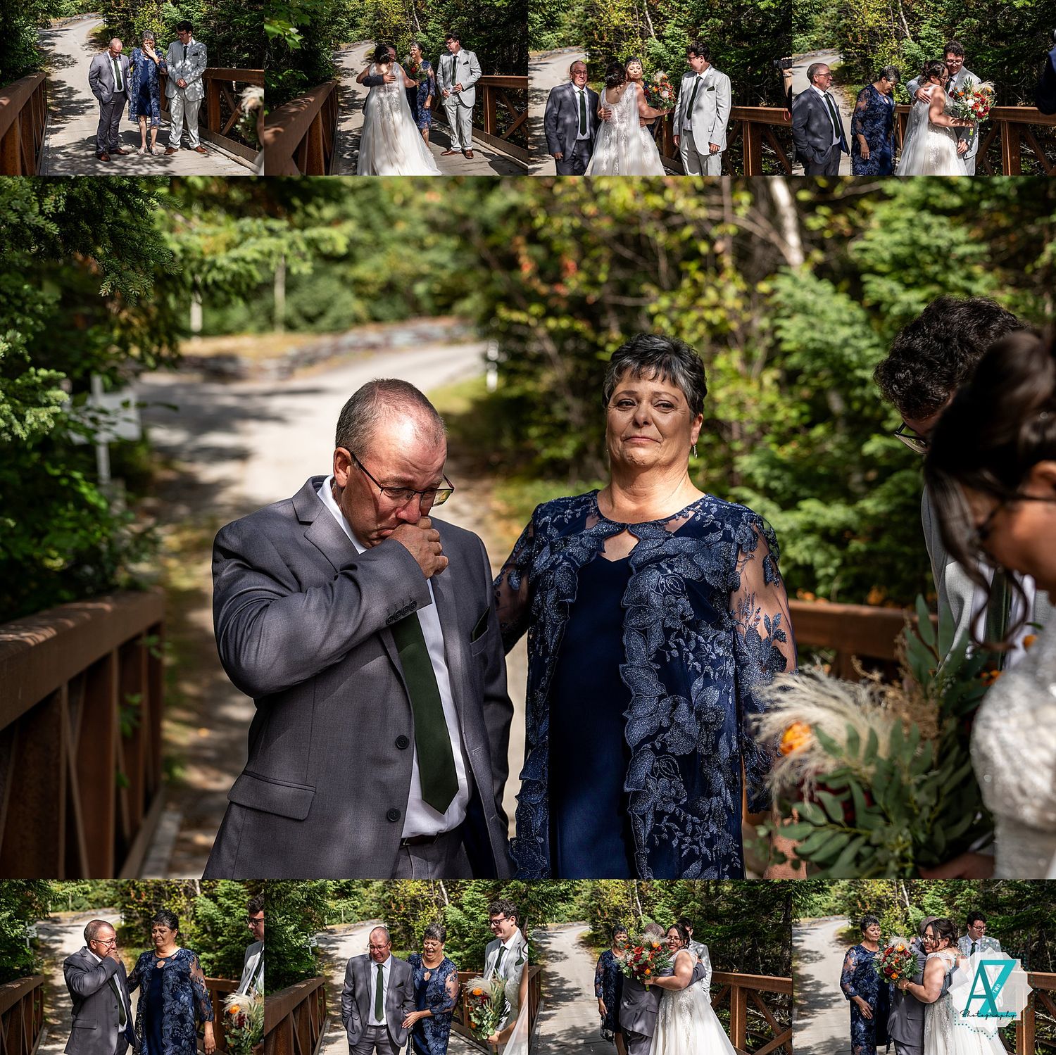 Wedding attendees react emotionally during an outdoor ceremony in a garden setting.