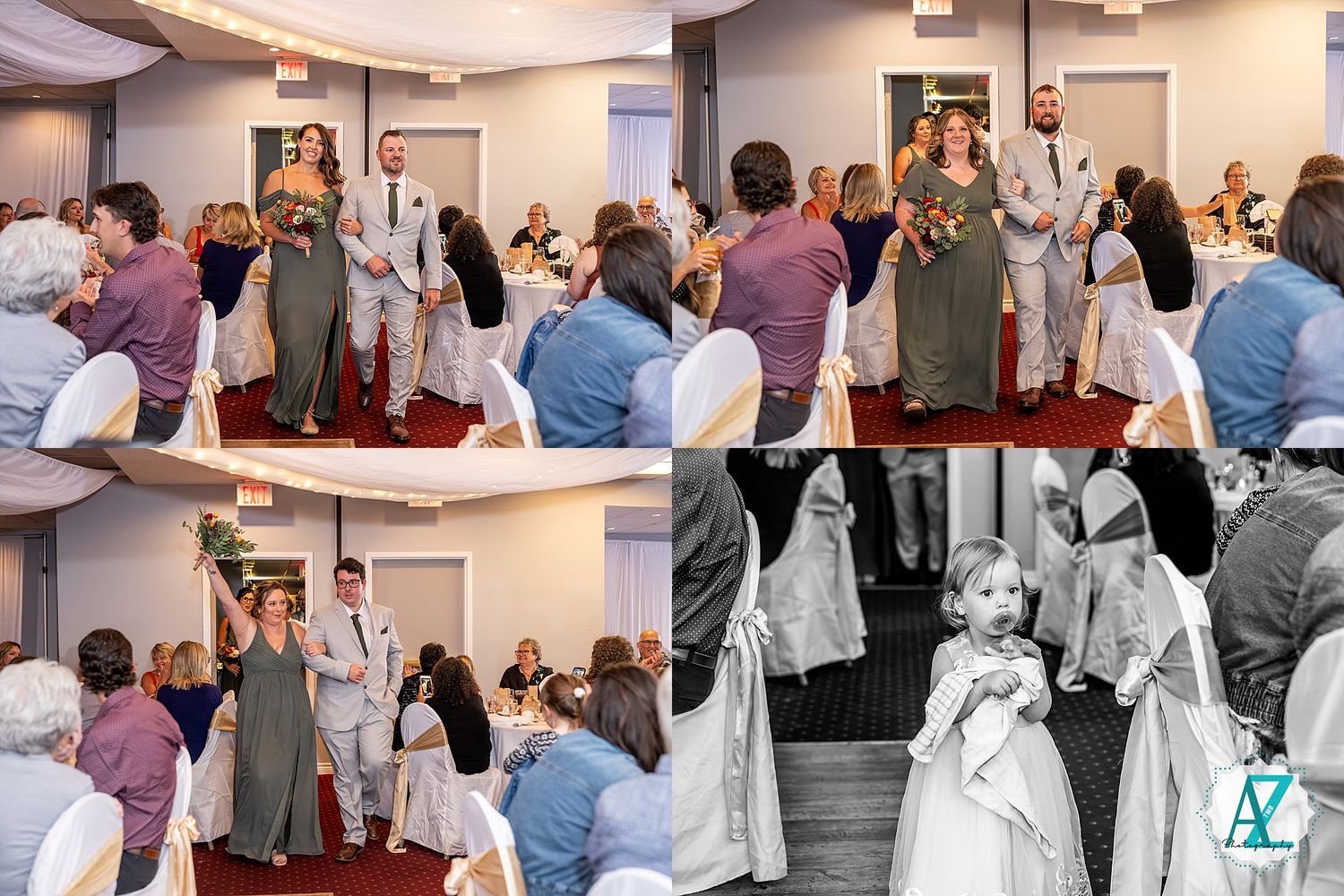 Wedding reception dance floor filled with guests celebrating during group dance activities.
