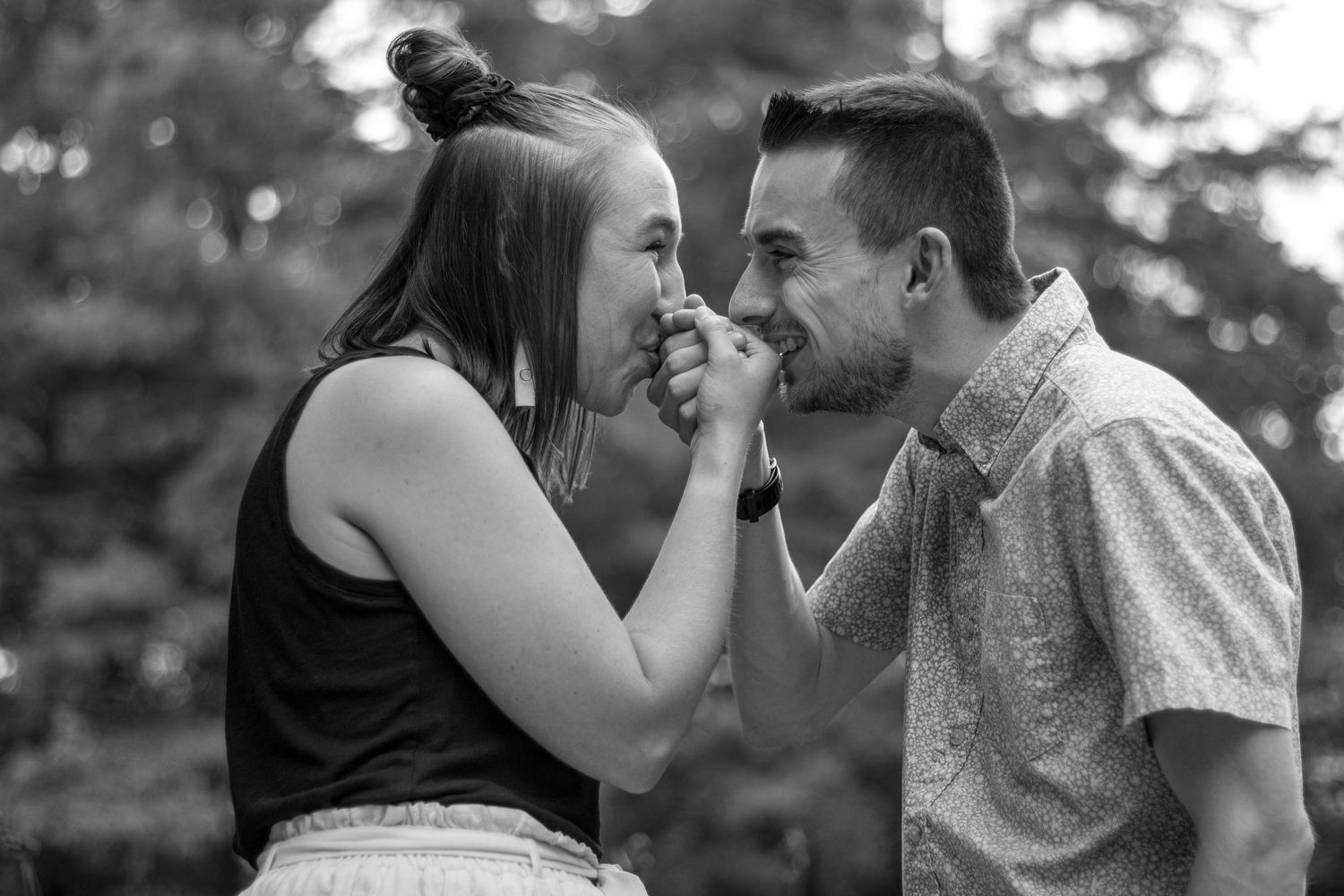 DFW Couples Photography Photographer Couple Holding Hands Kissing in B&W