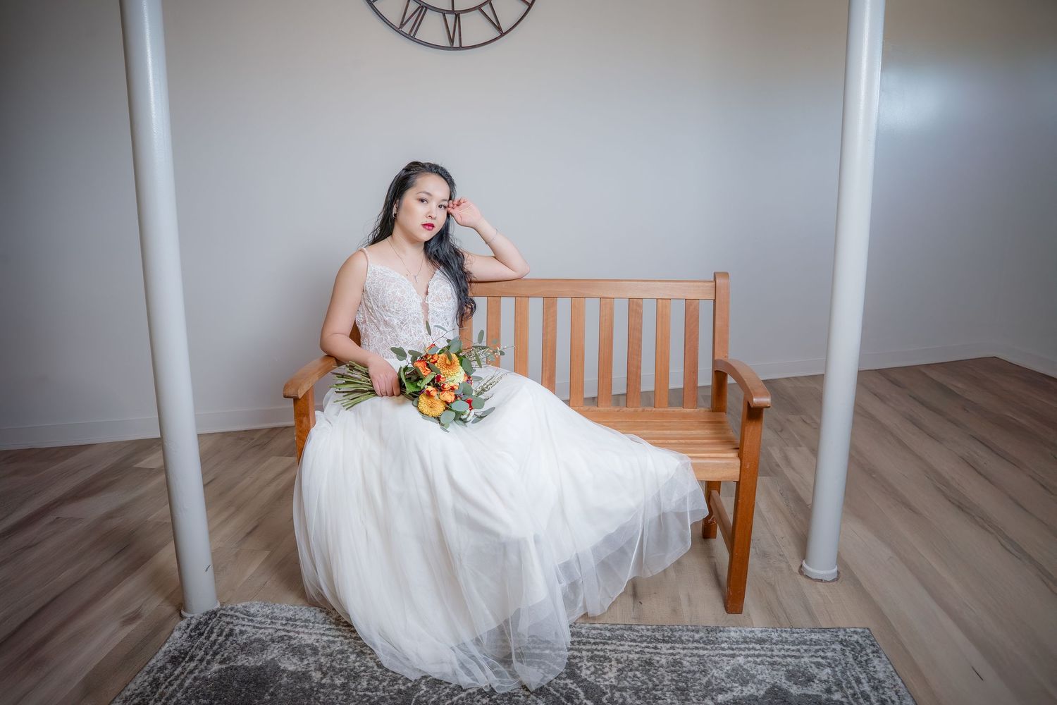 Bride at the Yolo Fliers Club women's locker room in Woodland, California. Photo by Ashley Nicole Baeza, Woodland Wedding Photographer.