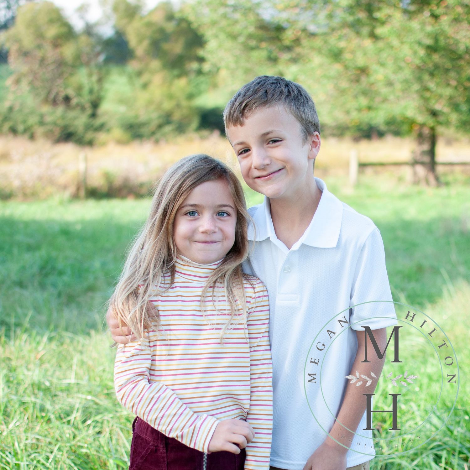 Siblings together outdoor photos