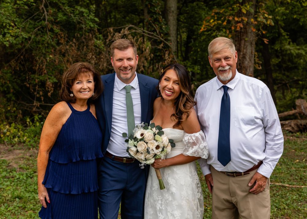 Family photos at backyard garden wedding in Omaha, Nebraska. - BrightSide Photography
