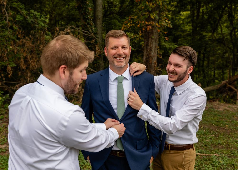 Brothers photos at backyard garden wedding in Omaha, Nebraska. - BrightSide Photography