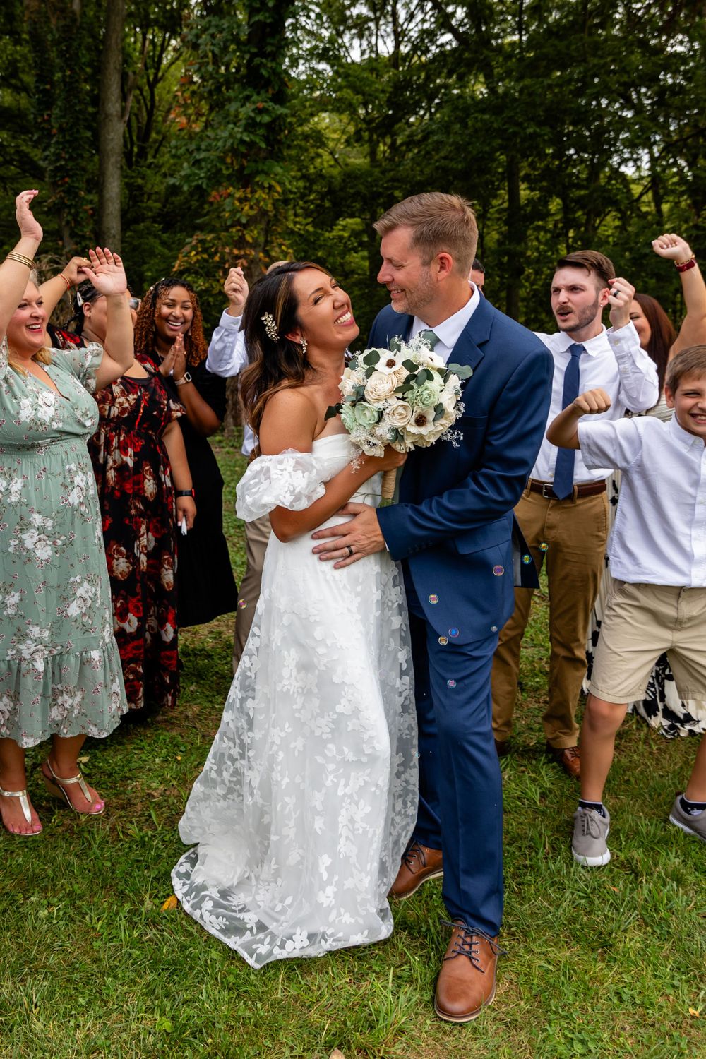 Bride & groom at their beautiful storybook backyard wedding in Omaha, Nebraska. - BrightSide Photography