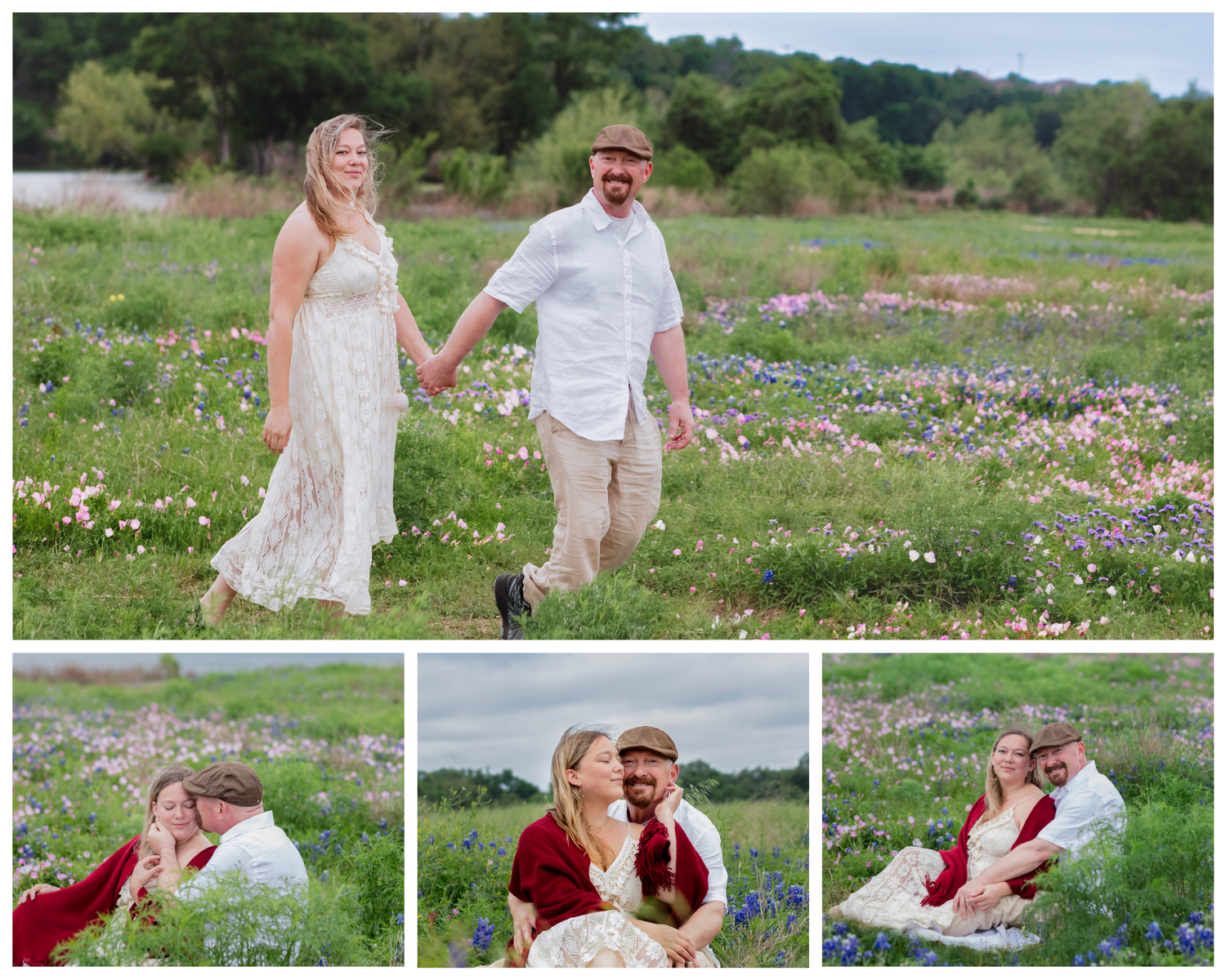 couples bluebonnet mini session brushy creek lake park cedar park texas couple sitting and strolling through a field of bluebonnets in am