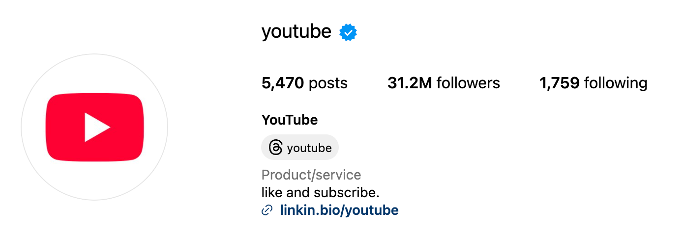 YouTube profile statistics showing 31.2M followers and 5,470 posts.