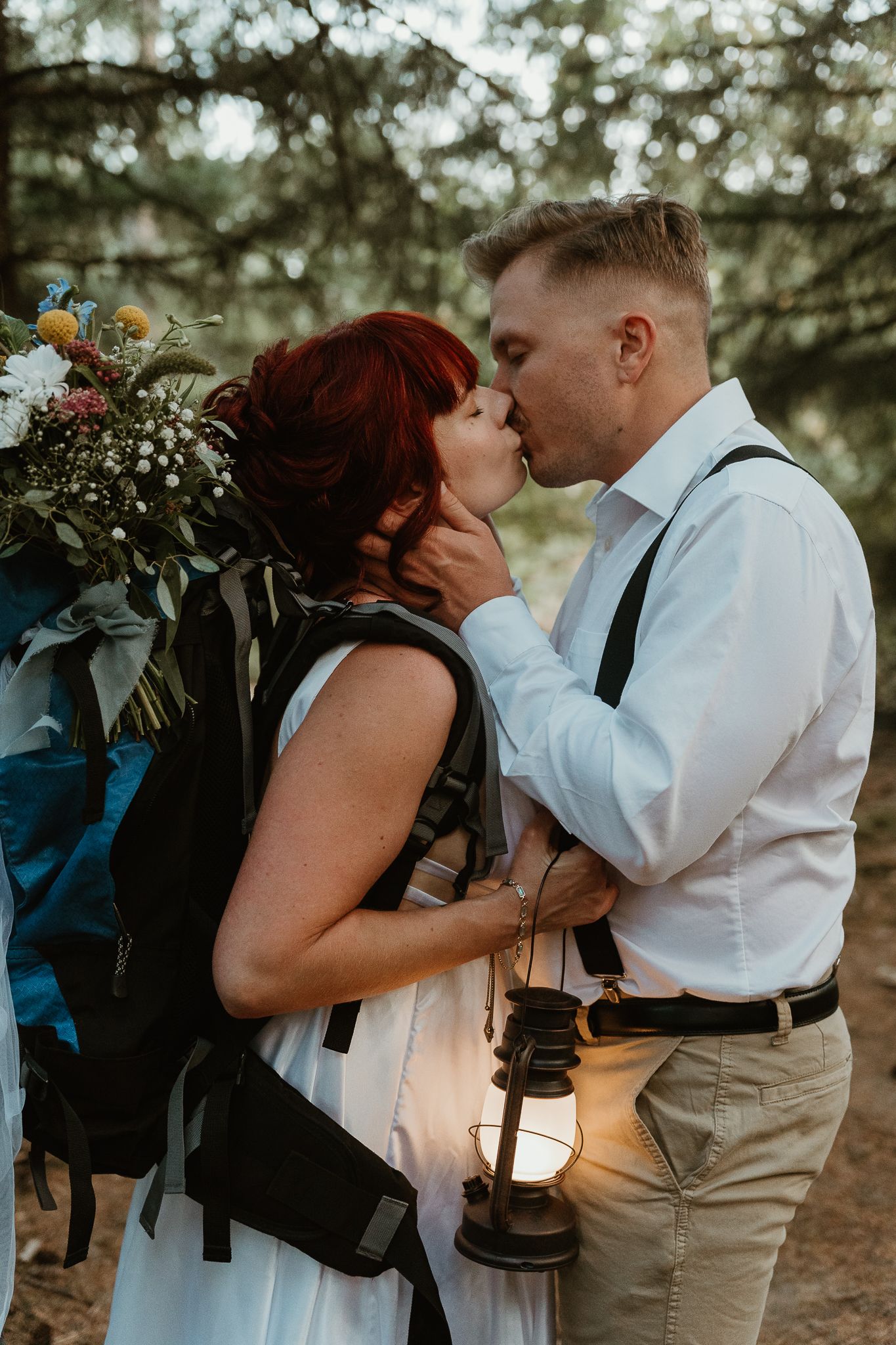 Adventure elopement first kiss.