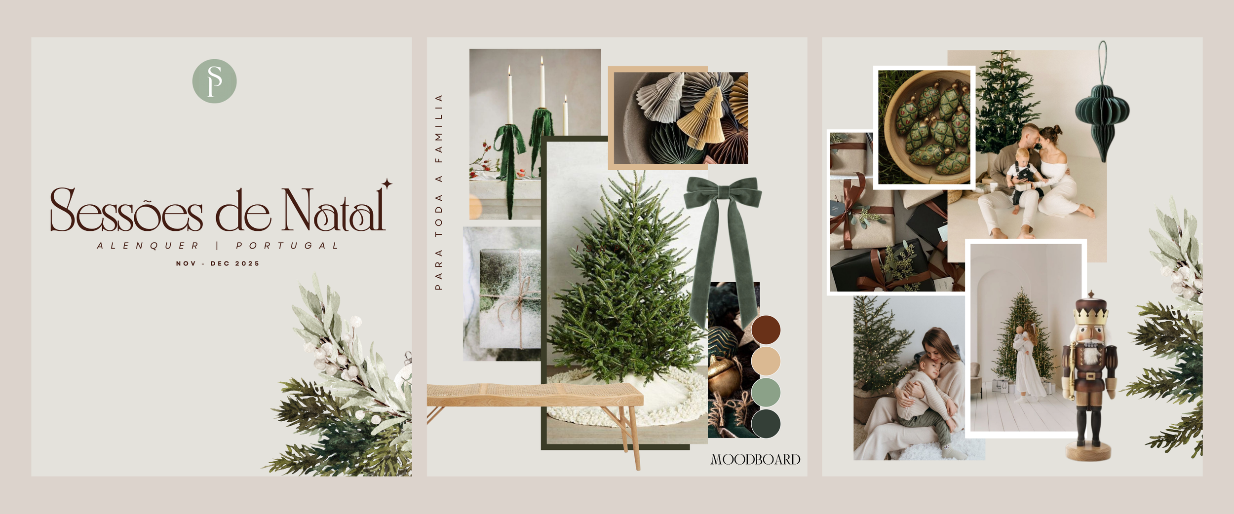 A festive collage of Christmas-themed photos showing holiday decor, greenery, and cozy winter scenes.