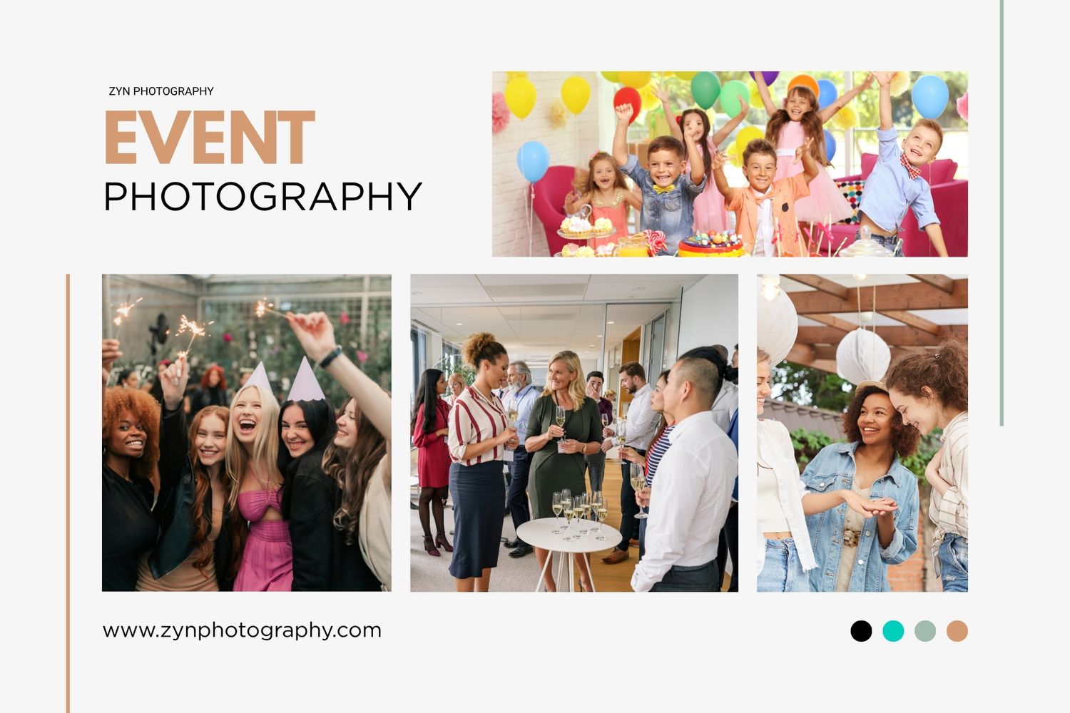 Event photography website banner showcasing various social gathering moments.