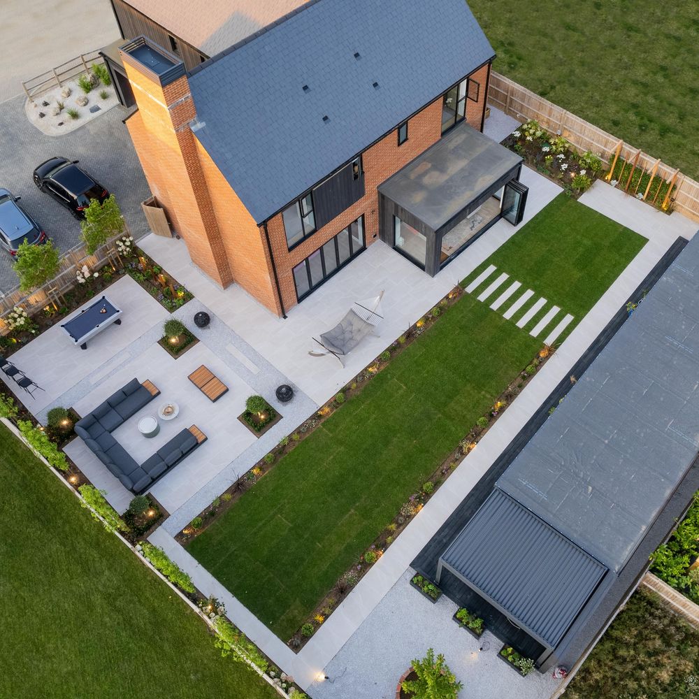 drone photography of garden design