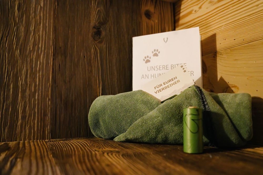 Rustic wooden wall with green decor elements and soft lighting.