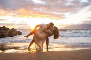 Wedding Anniversary couple sunset photo at Wailea beach Maui Hawaii