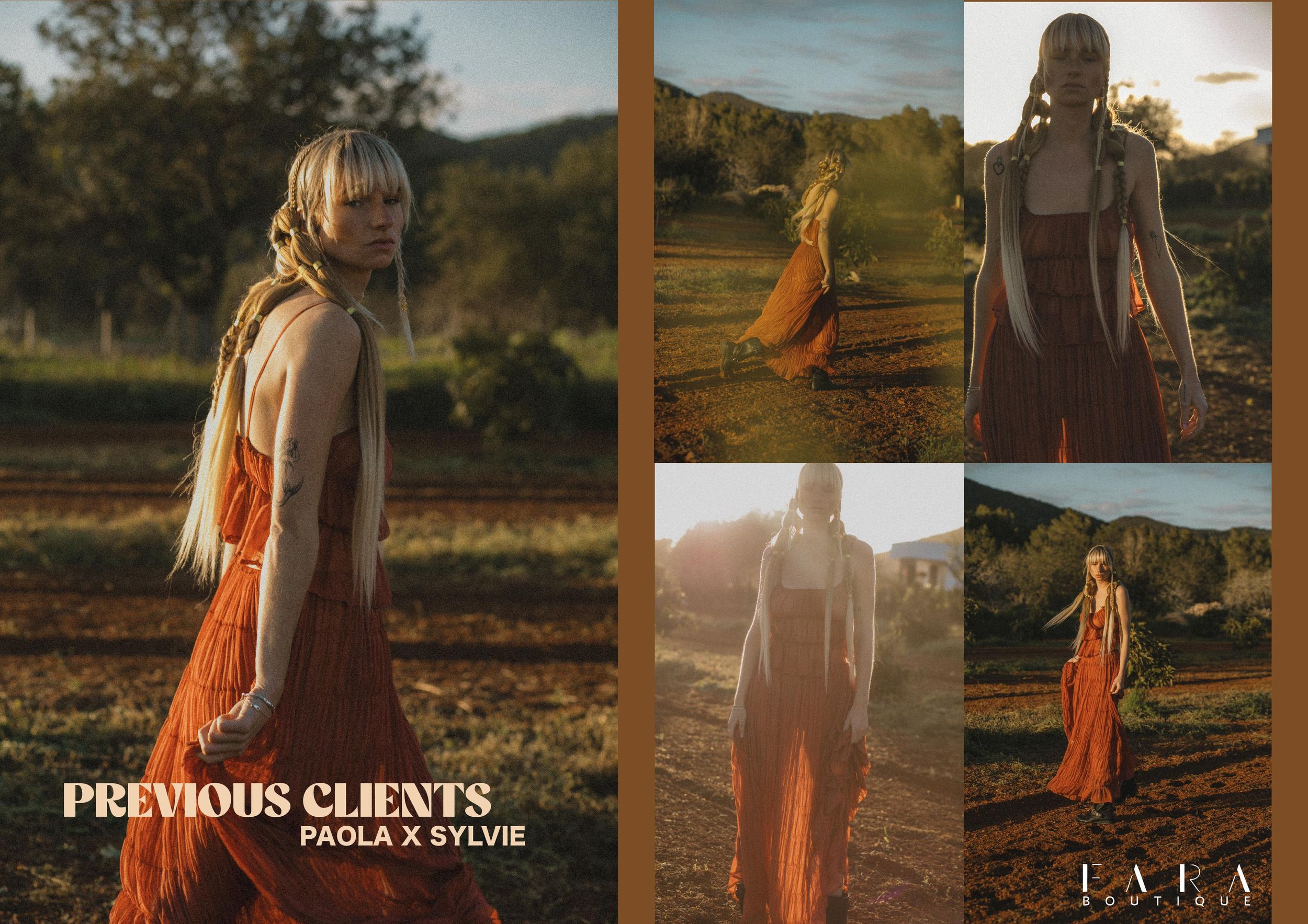 A series of warm-toned sunset photography shots arranged in a horizontal portfolio layout.