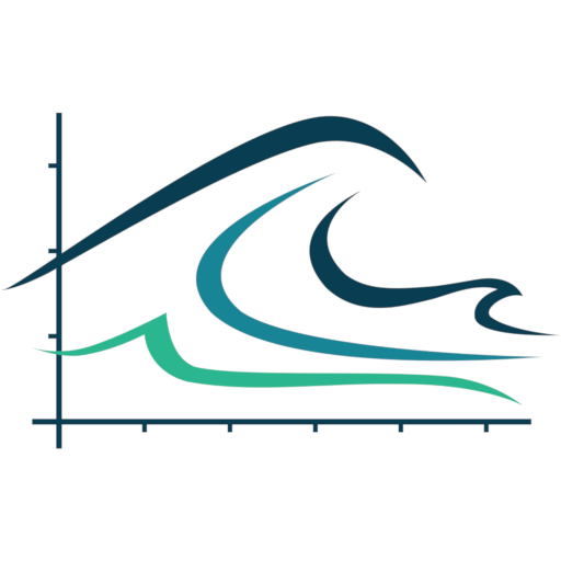 Abstract wave logo design elements in turquoise and teal colors arranged in a horizontal sequence.