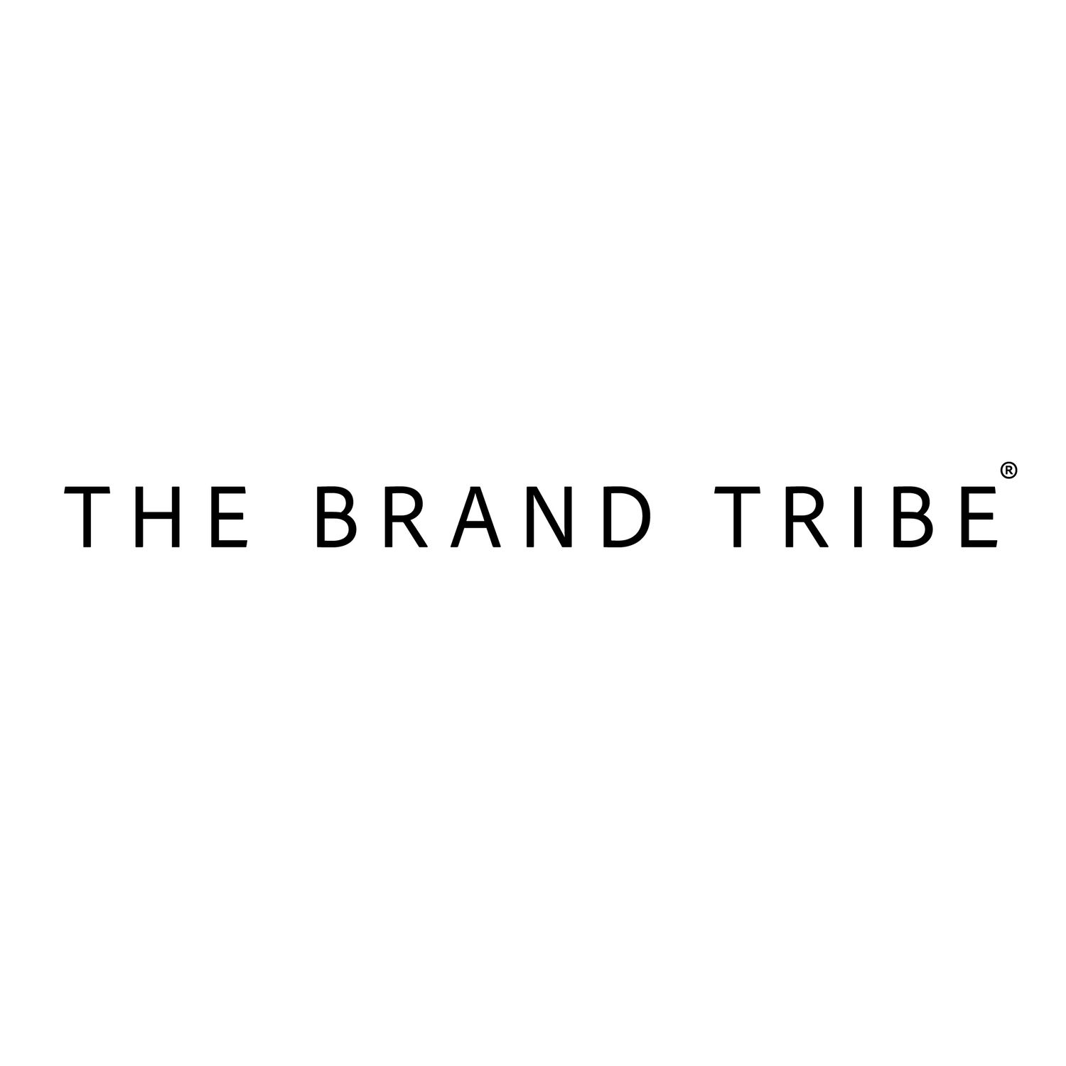 Black text reading 'THE BRAND TRIBE' on a white background with a small dot accent.