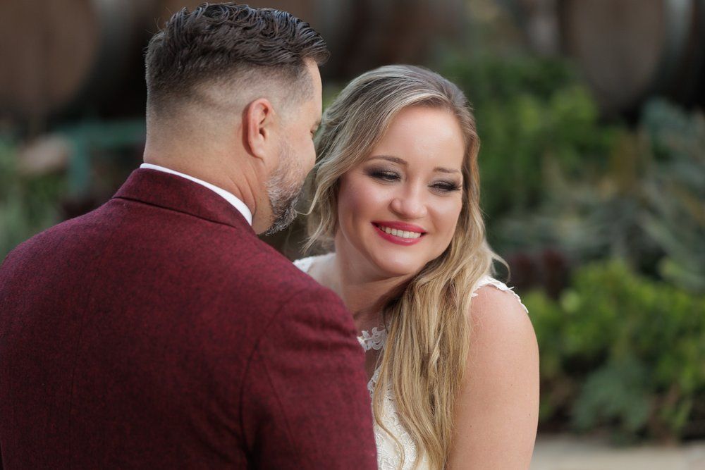 young couple leaning in close together