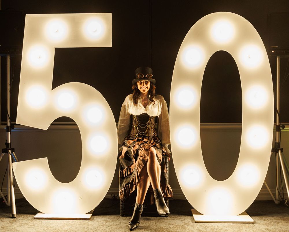50th Birthday party with birthday girl posing