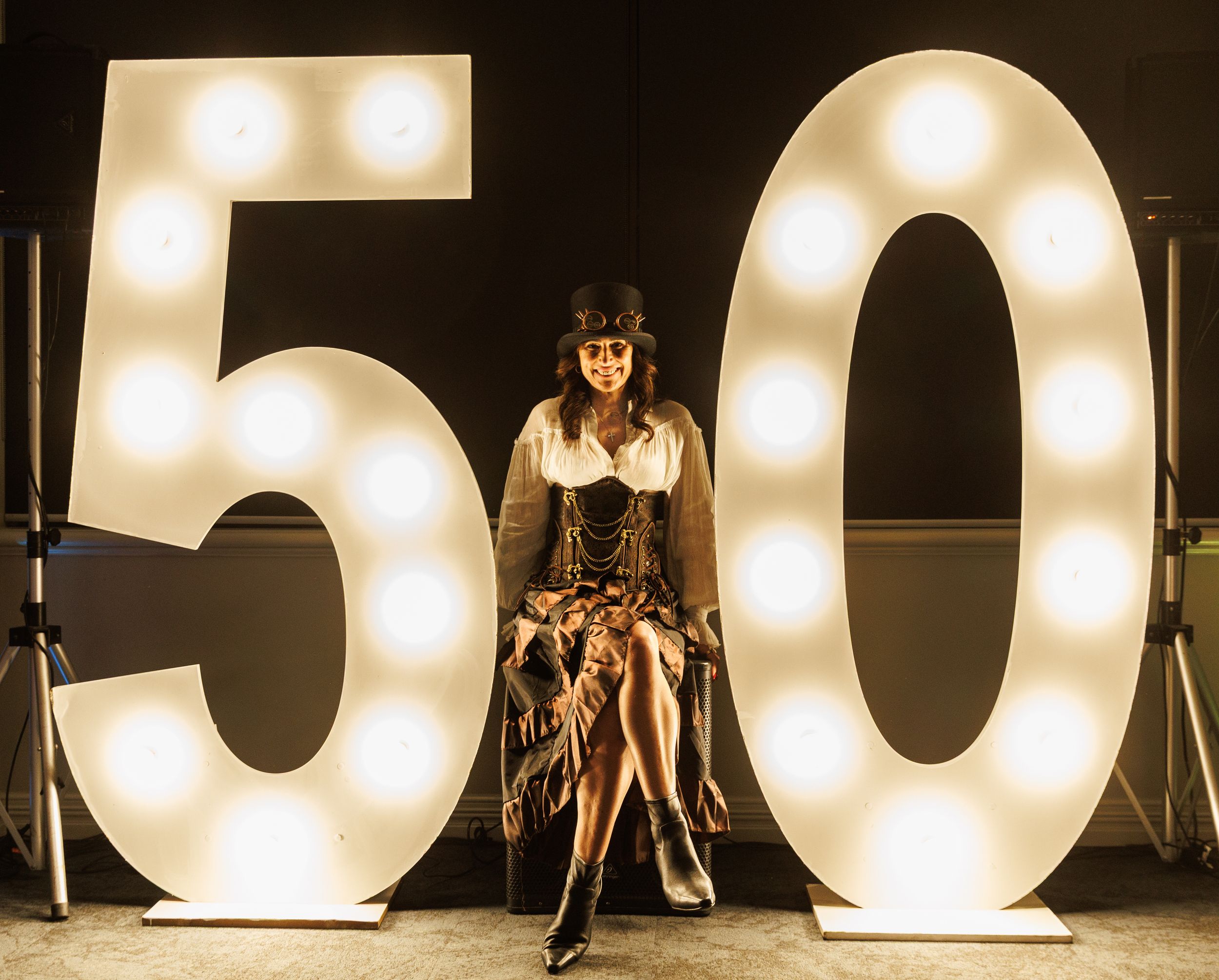 50th Birthday party with birthday girl posing