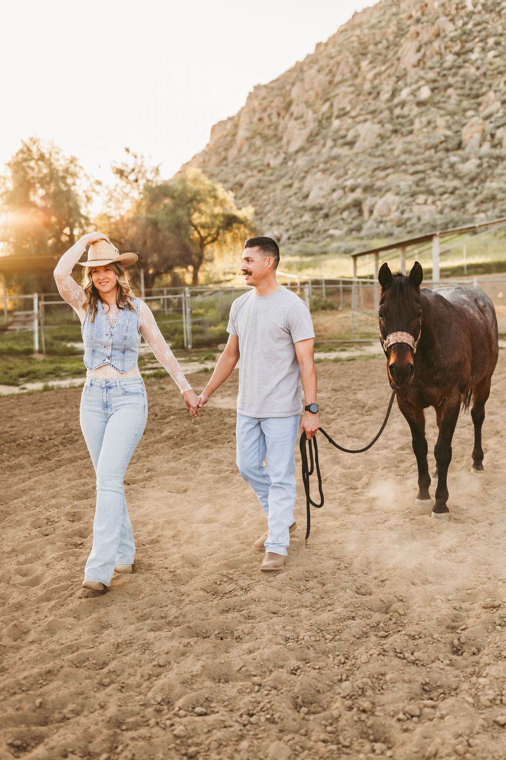 western photo session with a couple and their horse near the inland empire