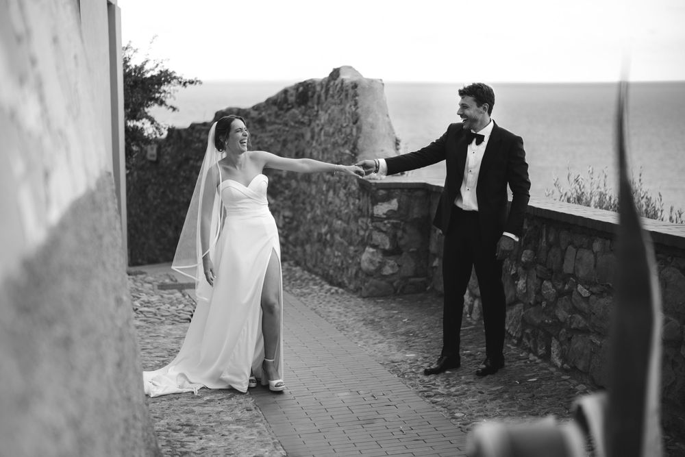 the newlyweds during their couple's photoshoot in Cervo, Liguria