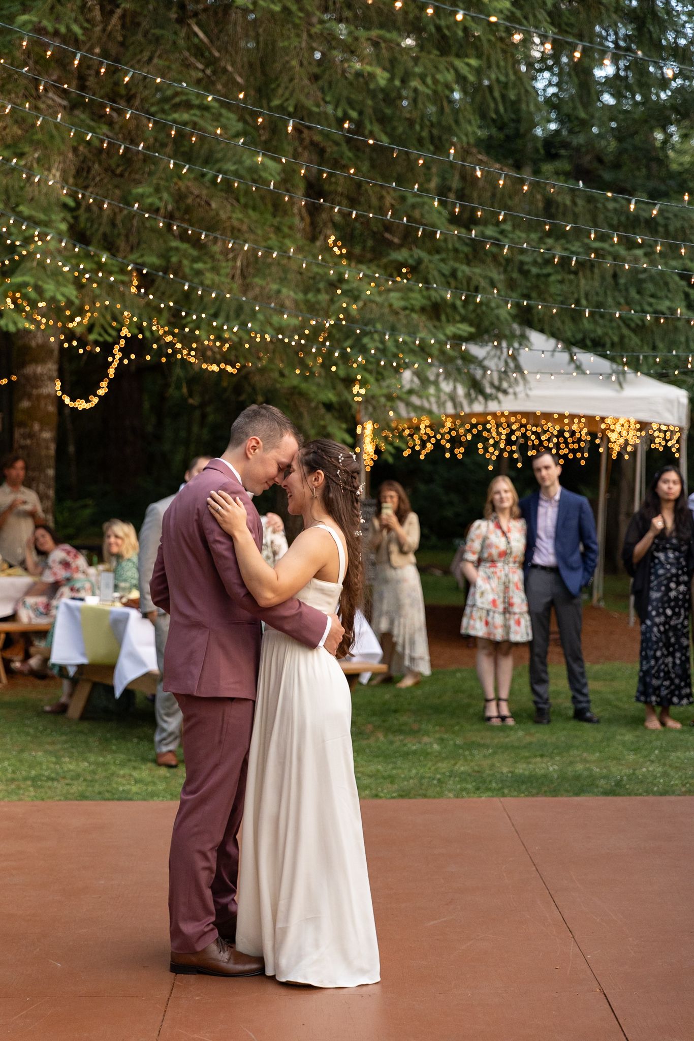 Bride and Groom sharing their first dance at The Thyme Garden in Alsea, Oregon.