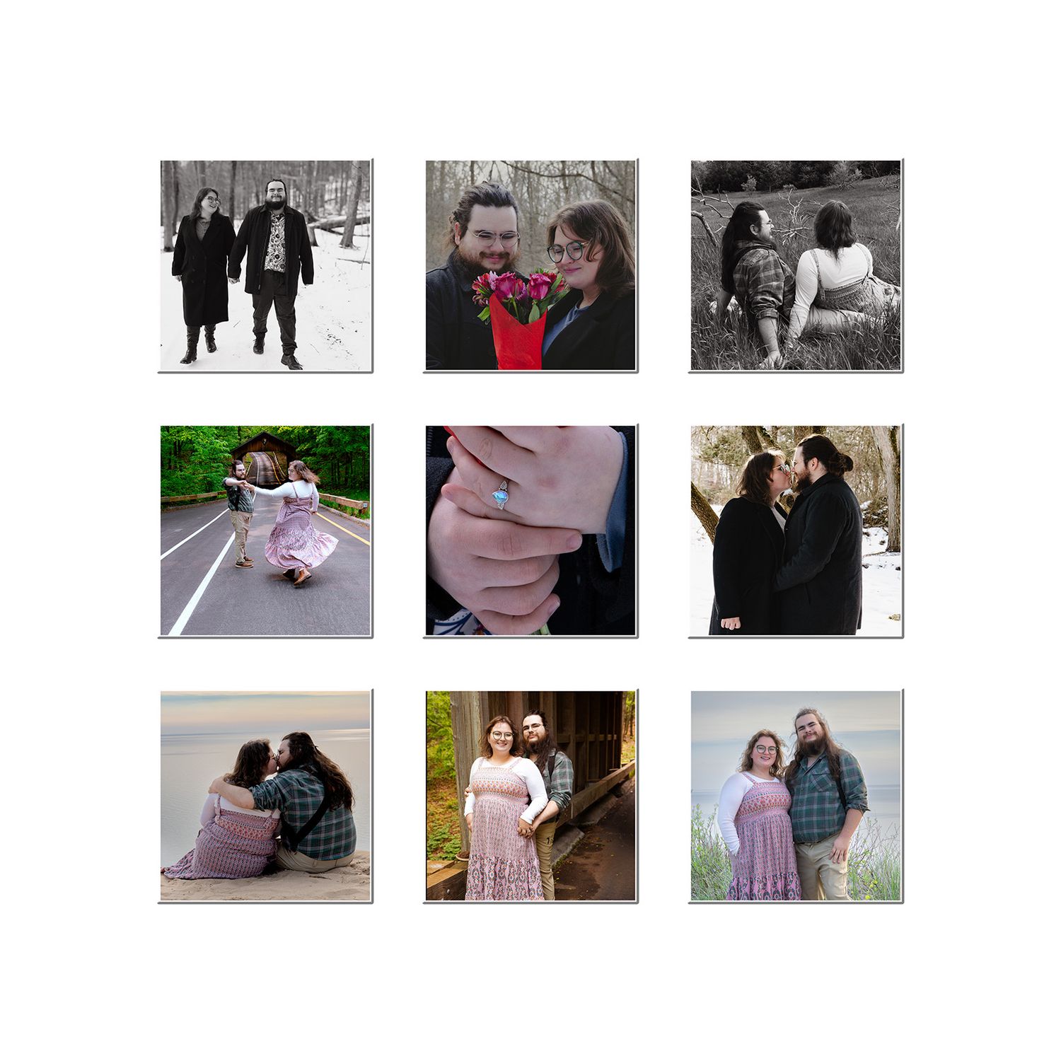 16x16 Series of 9 Canvas of engagement session.